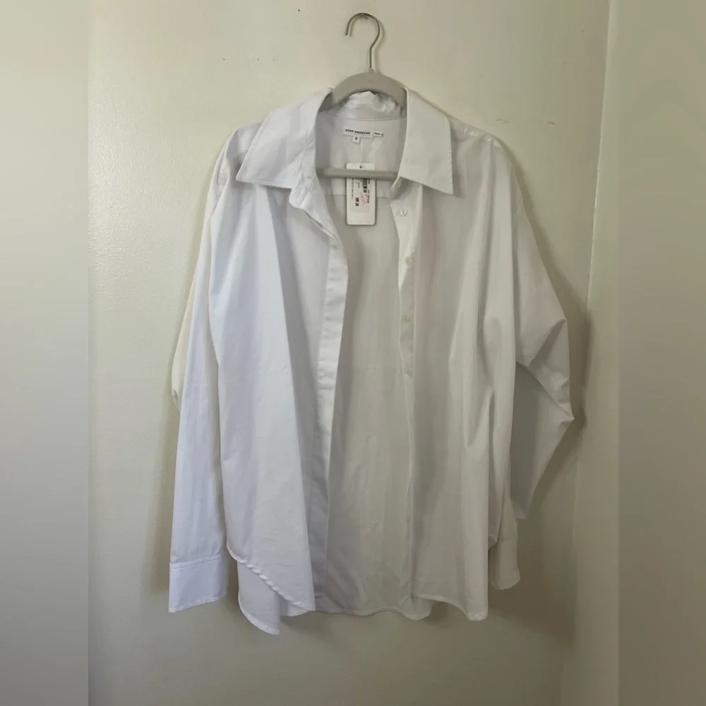 Good American White Button Down Unisex Shirt NWT large - Picture 2 of 8